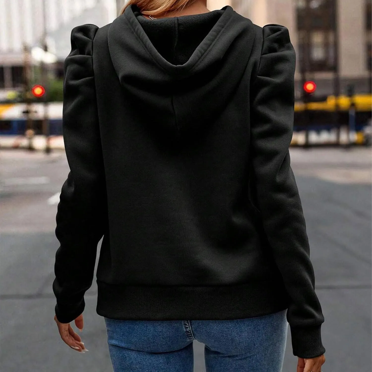 Womens Fashion Hoodies Long Sleeve Drawstring Solid Color Thickening Pullover Fall Winter Trendy Shoulders Sweatshirt