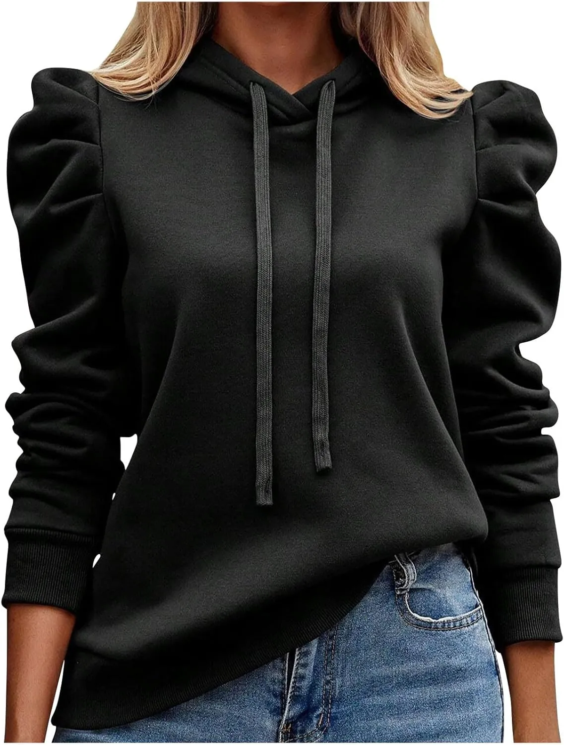 Womens Fashion Hoodies Long Sleeve Drawstring Solid Color Thickening Pullover Fall Winter Trendy Shoulders Sweatshirt