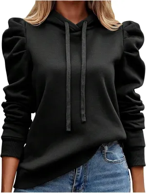 Womens Fashion Hoodies Long Sleeve Drawstring Solid Color Thickening Pullover Fall Winter Trendy Shoulders Sweatshirt