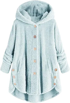 Womens Fleece Winter Coats Hooded Faux Shearling Shaggy Hoodies Long Sleeve Oversized Loose Thicken Warm Pullover Tops 2023