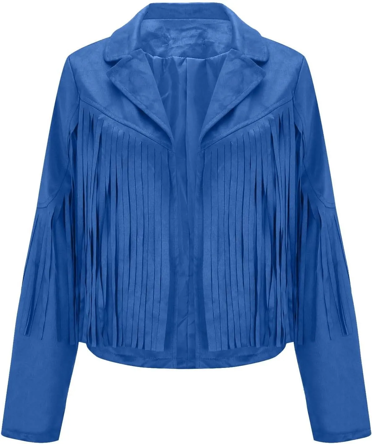 Women's Fringe Faux Suede Leather Jackets Tassel Cropped Coats Western Cowboy Jacket Outerwear Hippie Concert Outfits