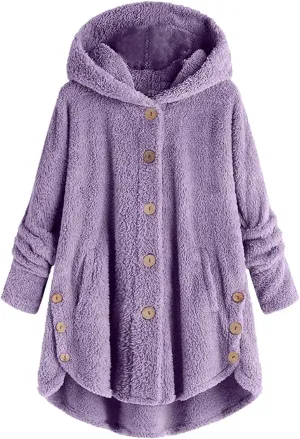 Womens Fuzzy Fleece Sherpa Hoodies Casual Teddy Coat Button Down Oversized Sweatshirt with Pockets Jackets Cardigan