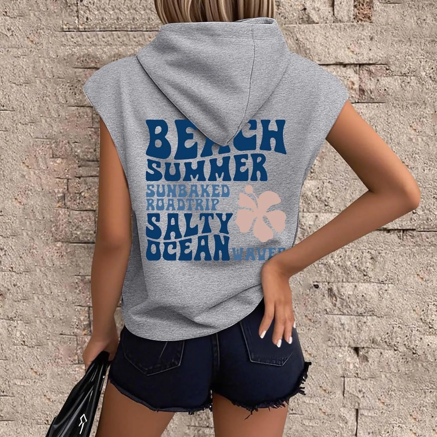 Womens Hawaii Hooded Tank Top,Palm Graphic Print Cap Sleeve Athletic Exercise Loose Fit Casual Oversized Hoodie Vest