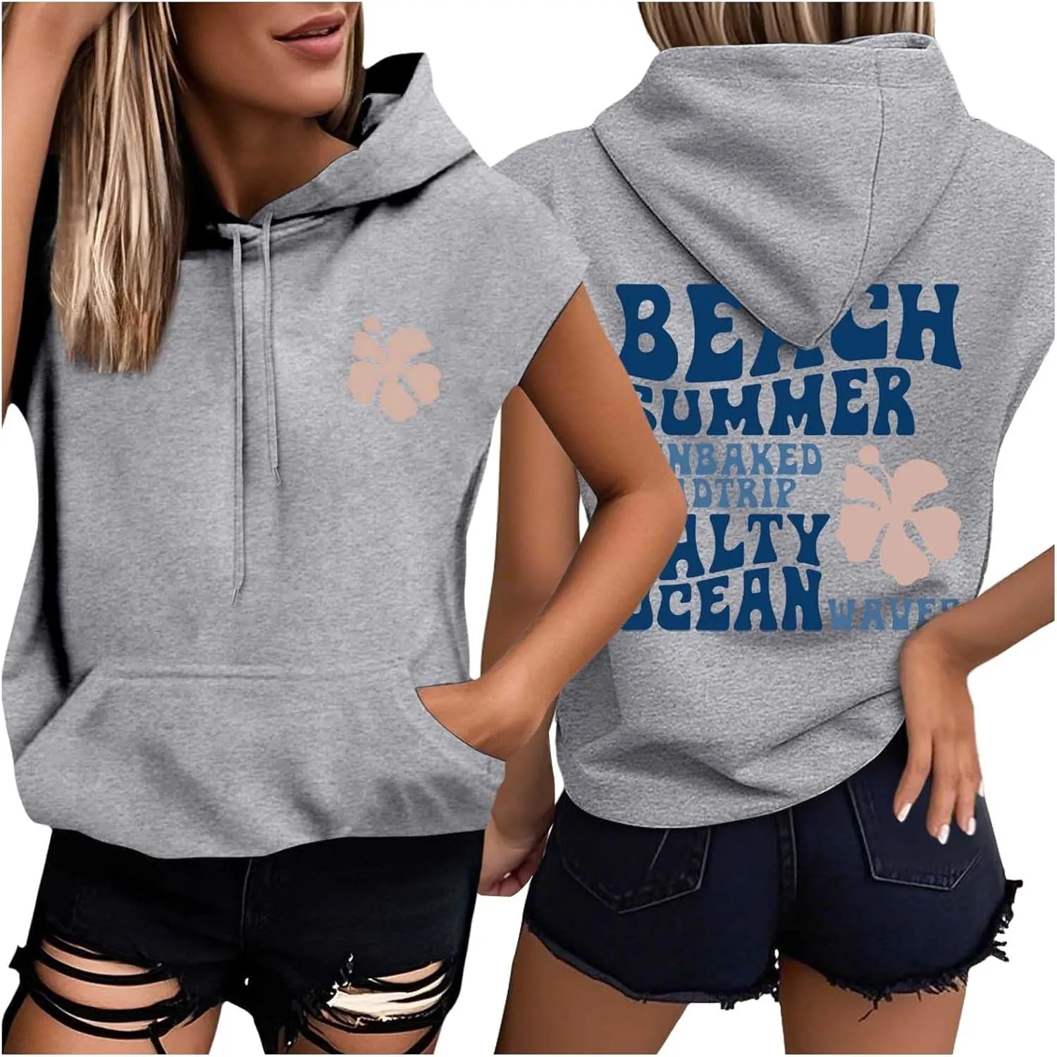 Womens Hawaii Hooded Tank Top,Palm Graphic Print Cap Sleeve Athletic Exercise Loose Fit Casual Oversized Hoodie Vest