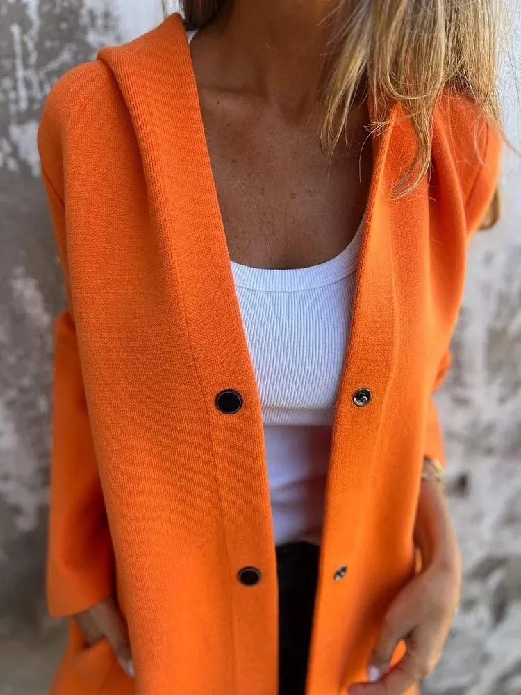 Womens Jackets Casual Single Breasted Hooded Jacket Lapel Neck Long Sleeve Solid Color Trench Coat for Women 2024