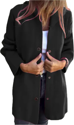 Womens Jackets Casual Single Breasted Hooded Jacket Lapel Neck Long Sleeve Solid Color Trench Coat for Women 2024