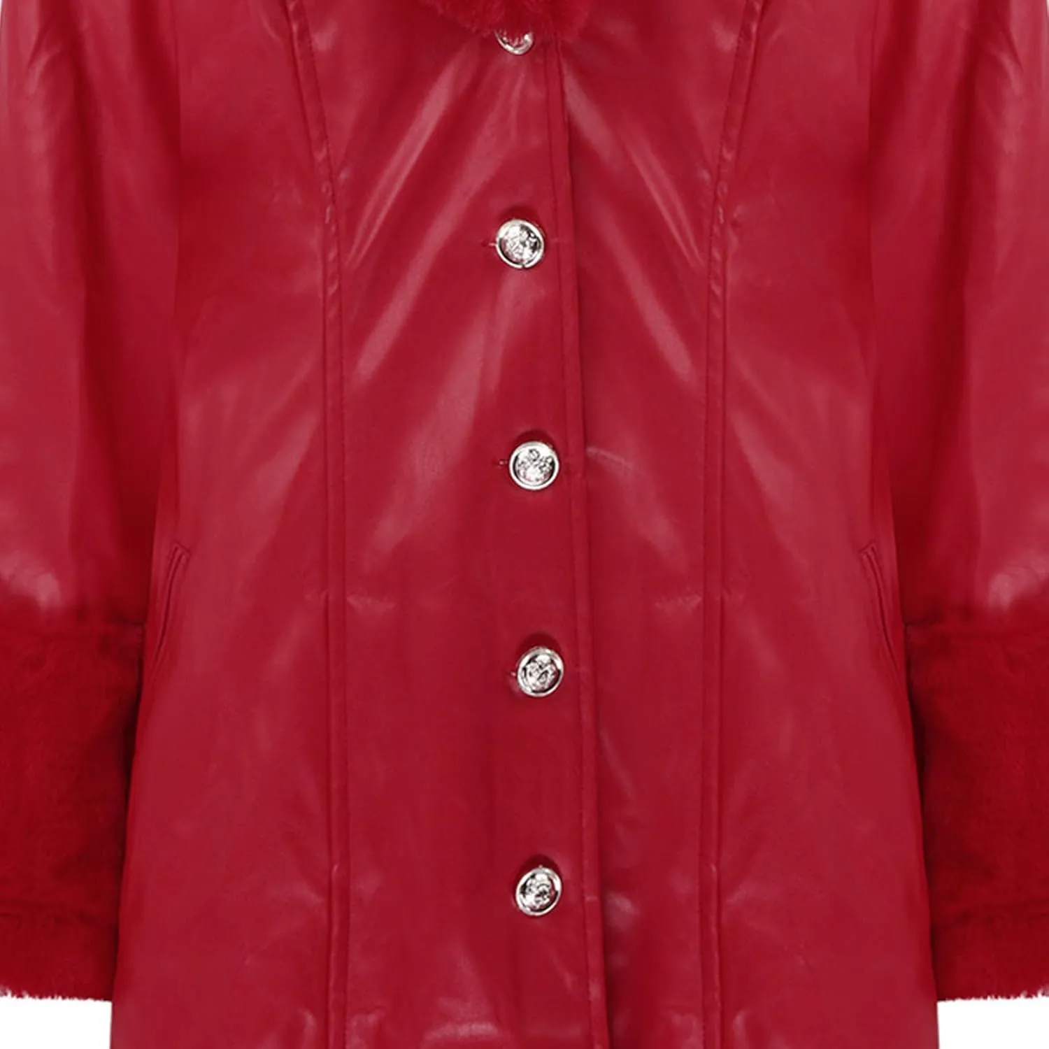 Womens Leather Jacket with Faux Fur Collar Leather Long Jacket Winter Fashion Trench Coat Fleece Lined Coats with Pocket