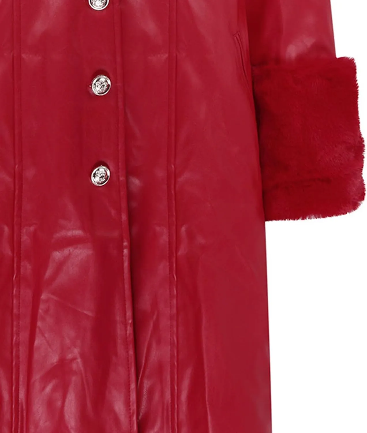 Womens Leather Jacket with Faux Fur Collar Leather Long Jacket Winter Fashion Trench Coat Fleece Lined Coats with Pocket