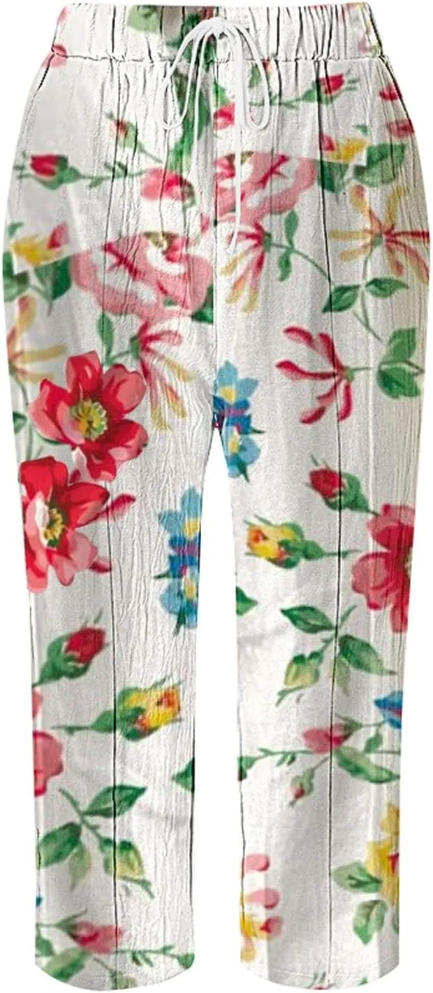 Womens Leggings and Summer Casual Drawstring Pants Casual Slacks Business Pants with Pockets Linen Pants for Women