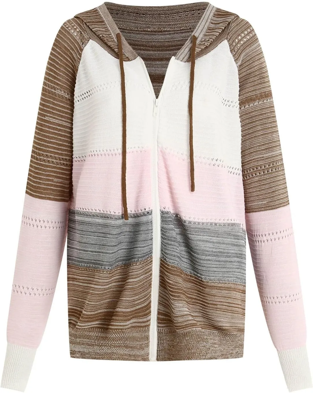 Women's Long Sleeve Knit Sweater Color Block Zip Up Hoodie Drawstring Oversized Sweatshirt Y2k Jacket for Women