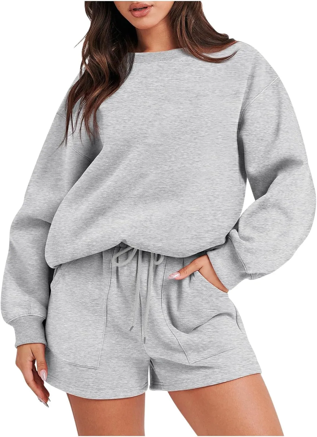 Womens Lounge Sets 2 Piece Outfits Oversized Long Sleeve Hoodies Sweatsuit Casual Sweat Shorts Matching Tracksuit