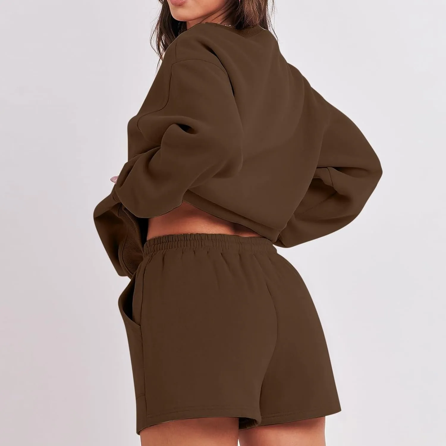 Womens Lounge Sets 2 Piece Outfits Oversized Long Sleeve Hoodies Sweatsuit Casual Sweat Shorts Matching Tracksuit