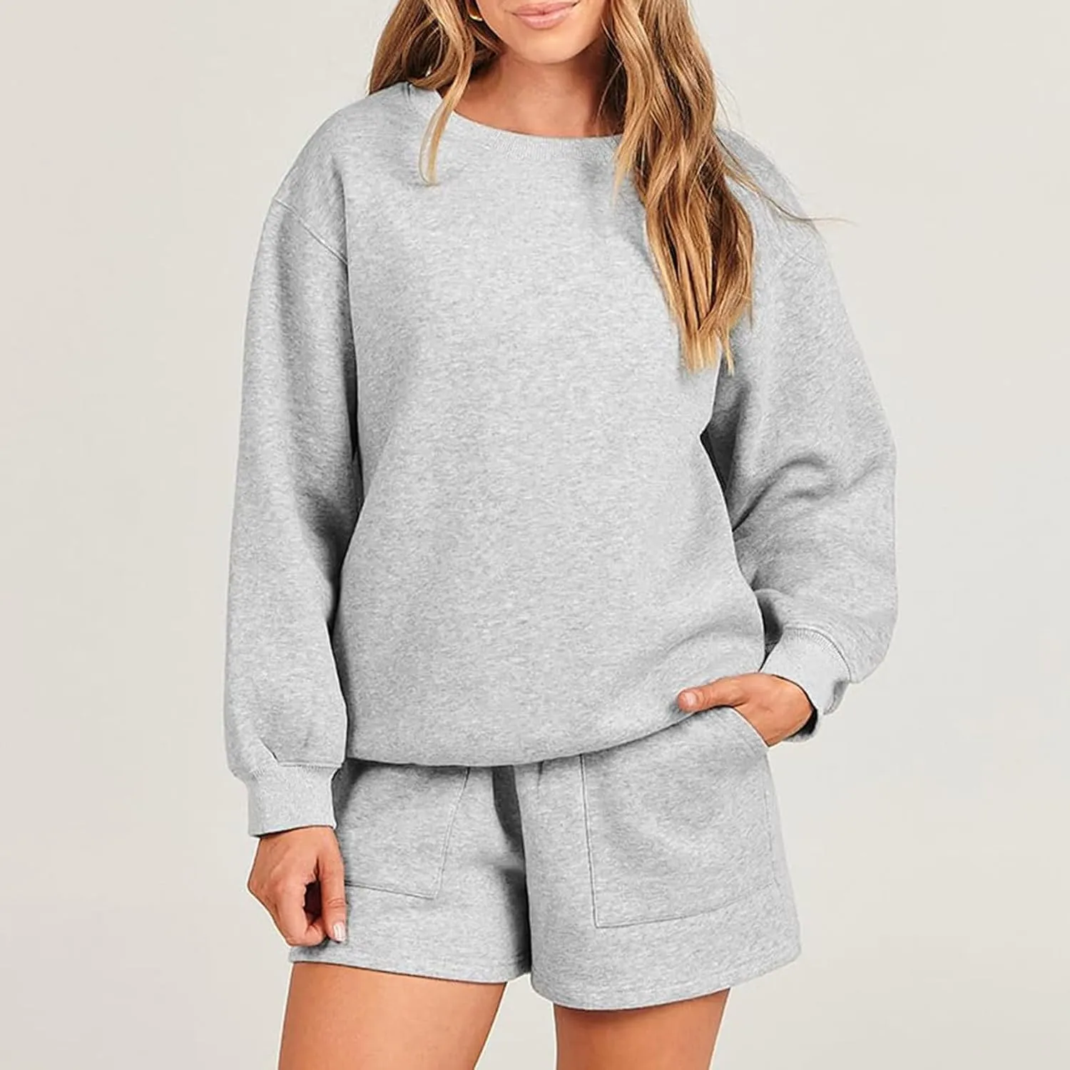 Womens Lounge Sets 2 Piece Outfits Oversized Long Sleeve Hoodies Sweatsuit Casual Sweat Shorts Matching Tracksuit