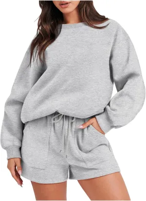 Womens Lounge Sets 2 Piece Outfits Oversized Long Sleeve Hoodies Sweatsuit Casual Sweat Shorts Matching Tracksuit