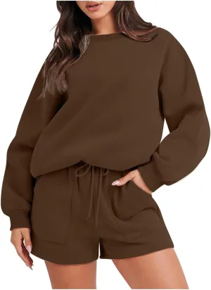 Womens Lounge Sets 2 Piece Outfits Oversized Long Sleeve Hoodies Sweatsuit Casual Sweat Shorts Matching Tracksuit