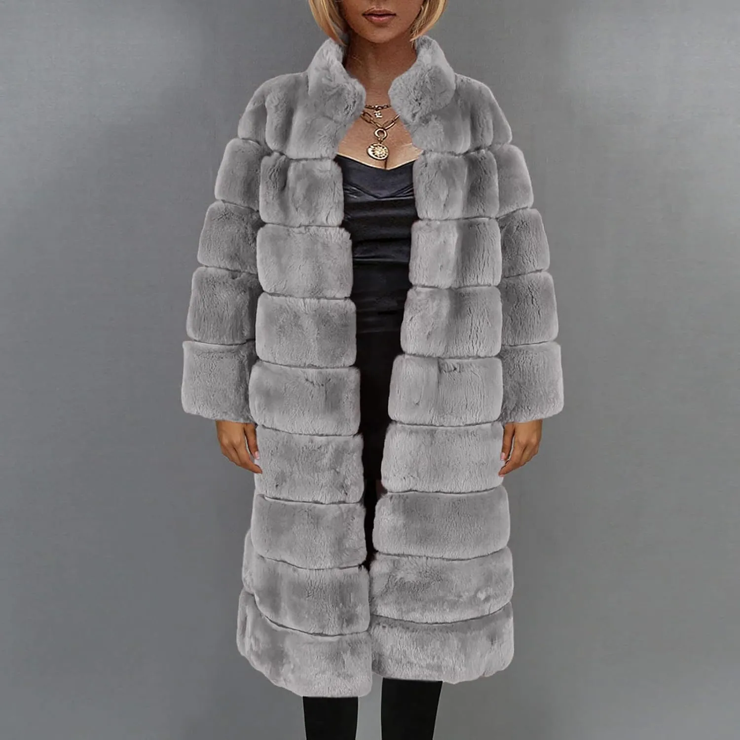 Womens Luxury Faux Fur Coats Winter Long Cardigan Vintage Fuzzy Warm Jacket Oversized Soft Solid Open Front Overcoat