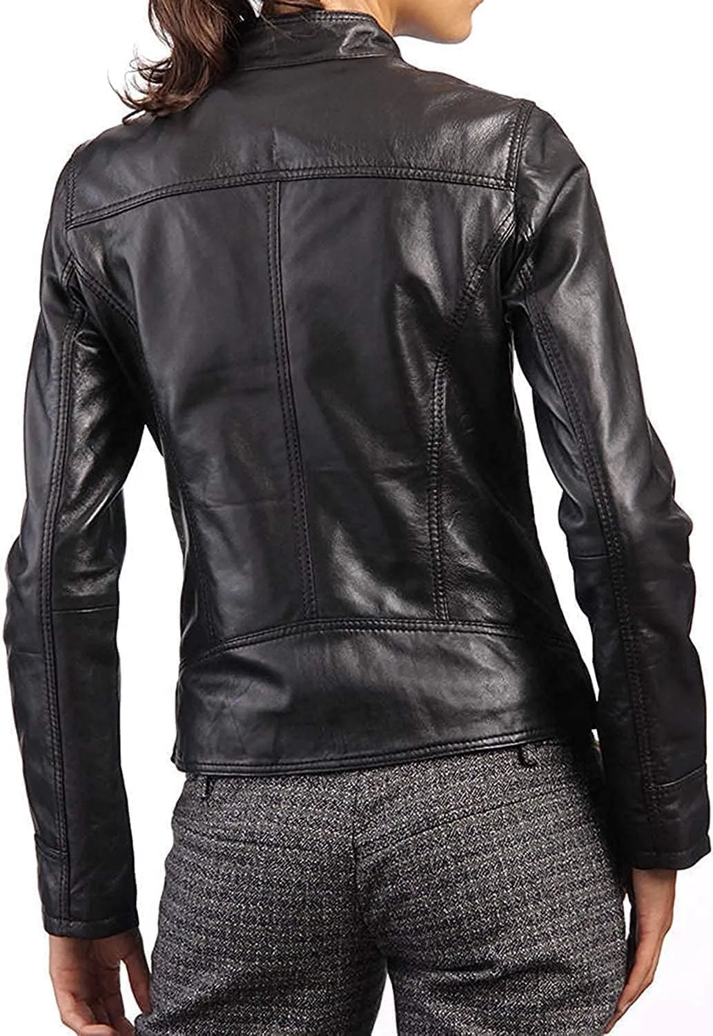 Women's Motorcycle Genuine Leather Jacket - Lambskin Leather Jacket Woman - Real Leather Jackets for Women