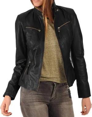 Women's Motorcycle Genuine Leather Jacket - Lambskin Leather Jacket Woman - Real Leather Jackets for Women