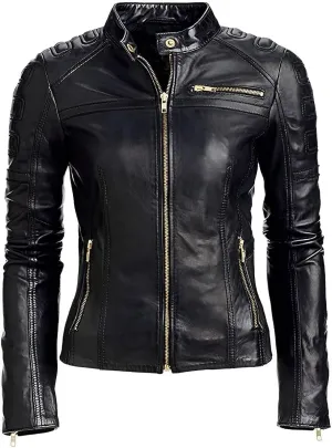 Women's Motorcycle Genuine Leather Jacket - Lambskin Leather Jacket Woman - Real Leather Jackets for Women