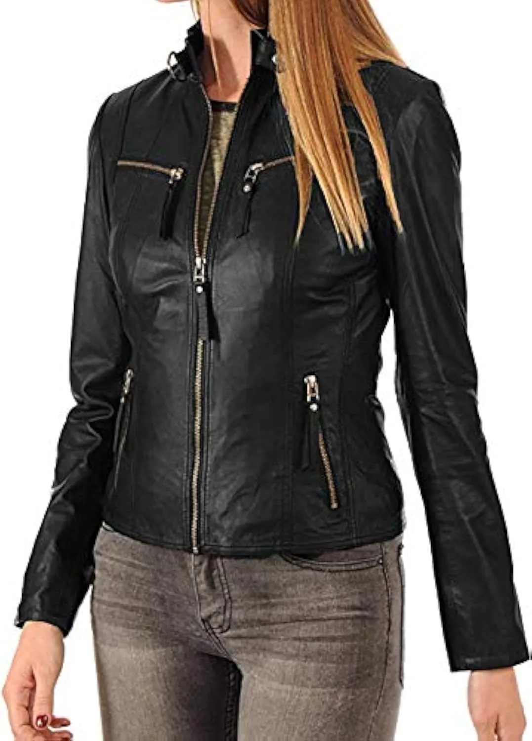Women's Motorcycle Genuine Leather Jacket - Lambskin Leather Jacket Woman - Real Leather Jackets for Women