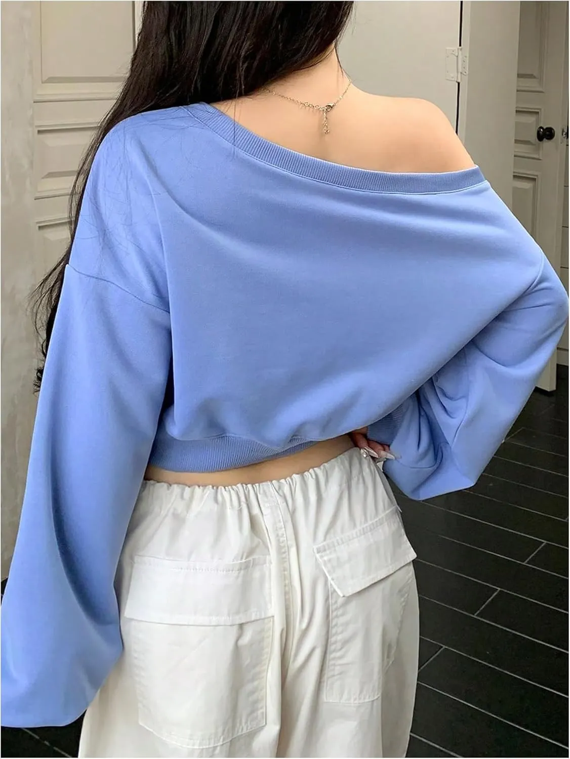 Women's Off The Shoulder Sweatshirts Bow Long Sleeve Pullover Tops Cropped Sweatshirt Fall Tops