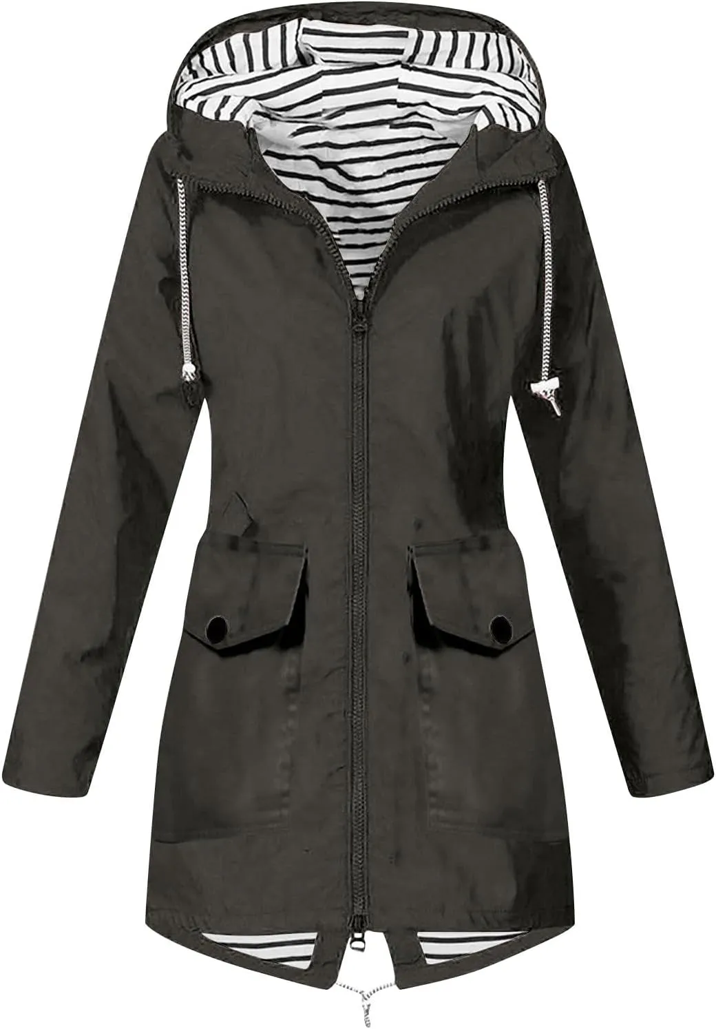 Women's Raincoat Windbreaker Zipper Hoodies Rain Jacket Waterproof Lightweight Outdoor Rain Coat Hooded Trench Coats