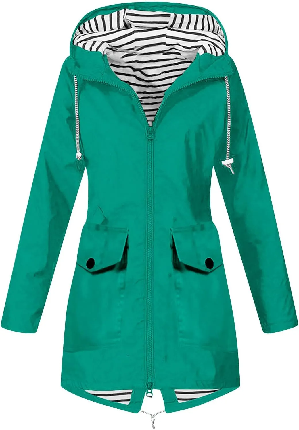 Women's Raincoat Windbreaker Zipper Hoodies Rain Jacket Waterproof Lightweight Outdoor Rain Coat Hooded Trench Coats