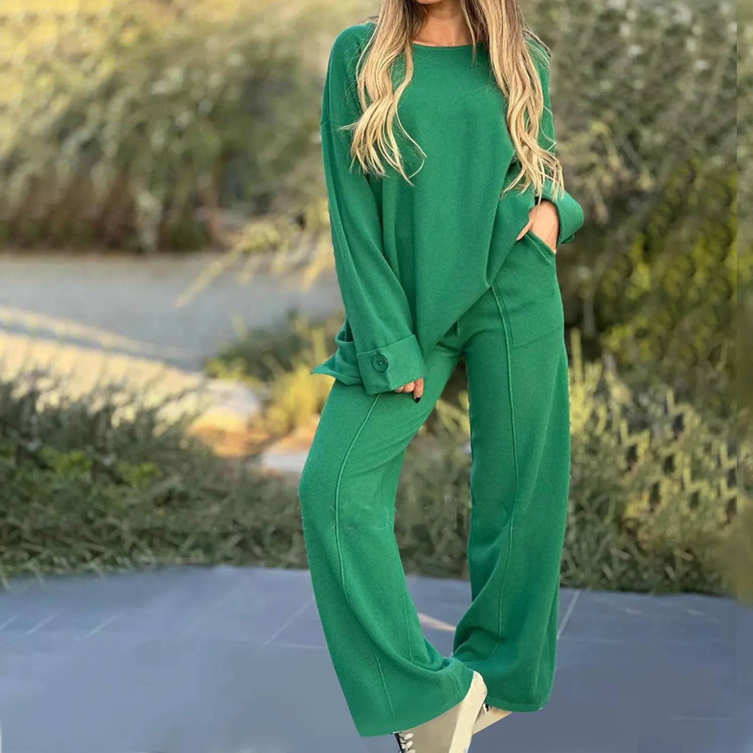 Womens Sets 2 Piece Outfits Comfy Baggy Long Sleeve Oversized Sweatshirt With Wide Leg Pants Tracksuit Fall Sweatsuit