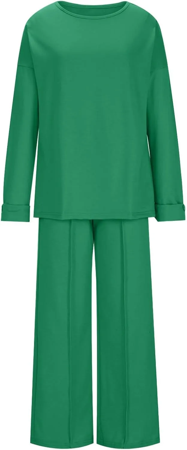 Womens Sets 2 Piece Outfits Comfy Baggy Long Sleeve Oversized Sweatshirt With Wide Leg Pants Tracksuit Fall Sweatsuit