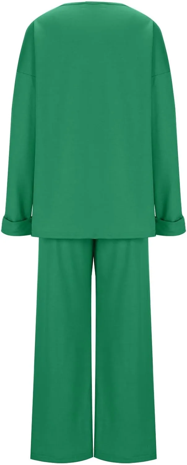 Womens Sets 2 Piece Outfits Comfy Baggy Long Sleeve Oversized Sweatshirt With Wide Leg Pants Tracksuit Fall Sweatsuit