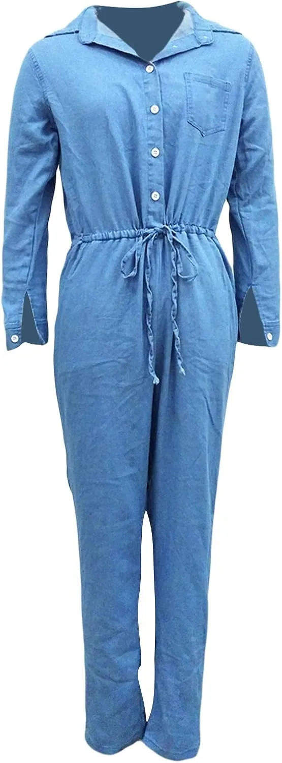 Women's Sexy High Waist Stretch Jean Trousers Skinny One-Piece Jeans Jumpsuits Denim Slim Set of Clothes Long Sleeves Pants