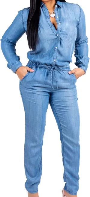 Women's Sexy High Waist Stretch Jean Trousers Skinny One-Piece Jeans Jumpsuits Denim Slim Set of Clothes Long Sleeves Pants