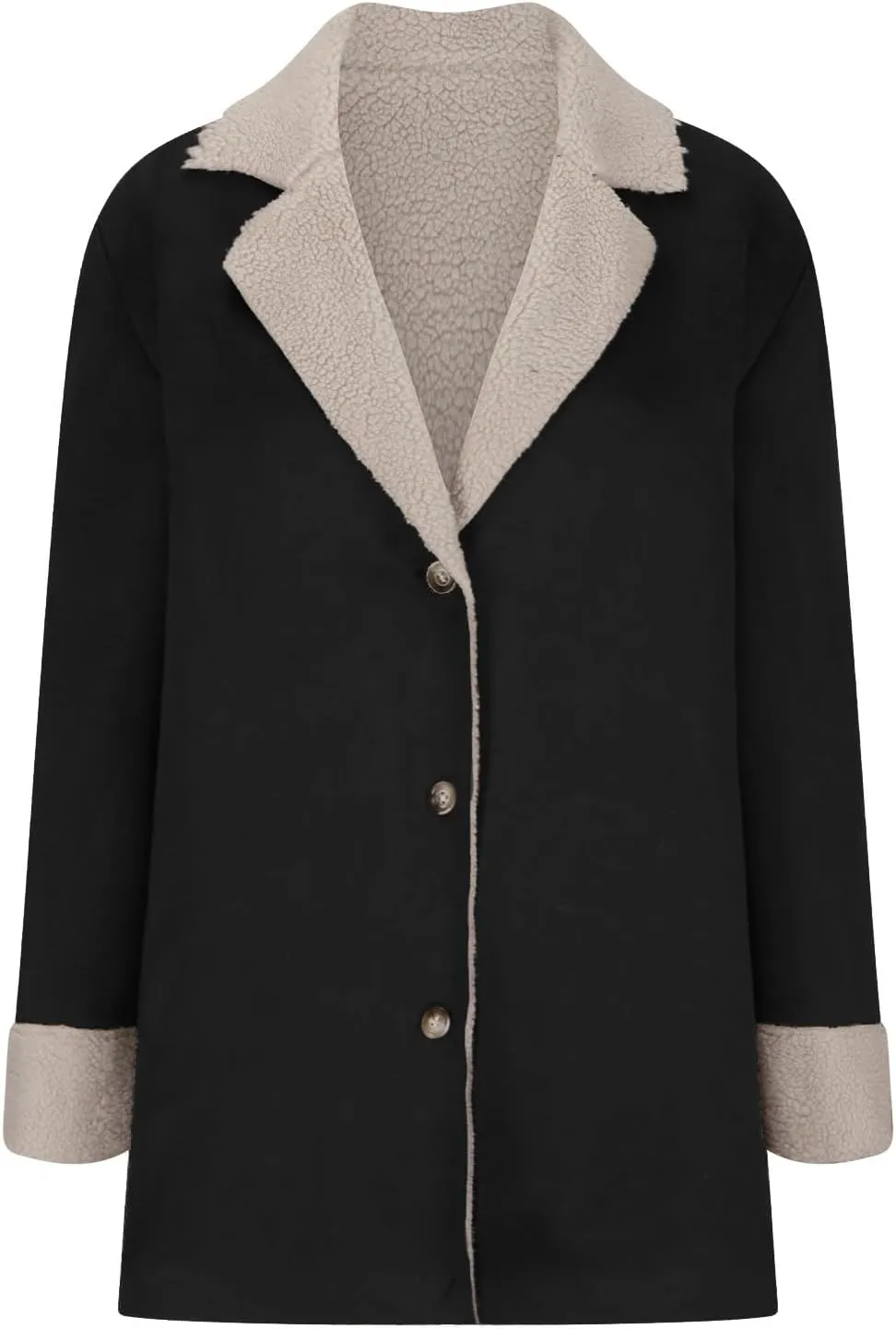 Womens Sherpa Fleece Lined Jacket Lamb Wool Padded Trench Coat Button Lapel Collar Parka Faux Suede Pea Coat Outerwear