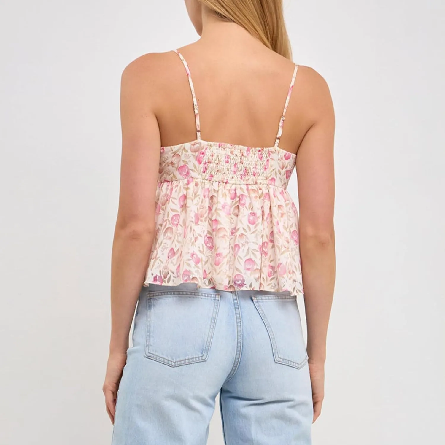 Women's Summer Camisoles Tank Tops V Neck Spaghetti Straps Floral Pattern Ruffled Going Out Tops