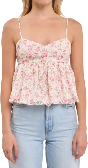 Women's Summer Camisoles Tank Tops V Neck Spaghetti Straps Floral Pattern Ruffled Going Out Tops