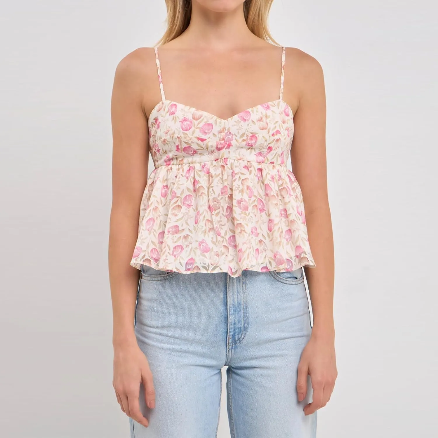Women's Summer Camisoles Tank Tops V Neck Spaghetti Straps Floral Pattern Ruffled Going Out Tops
