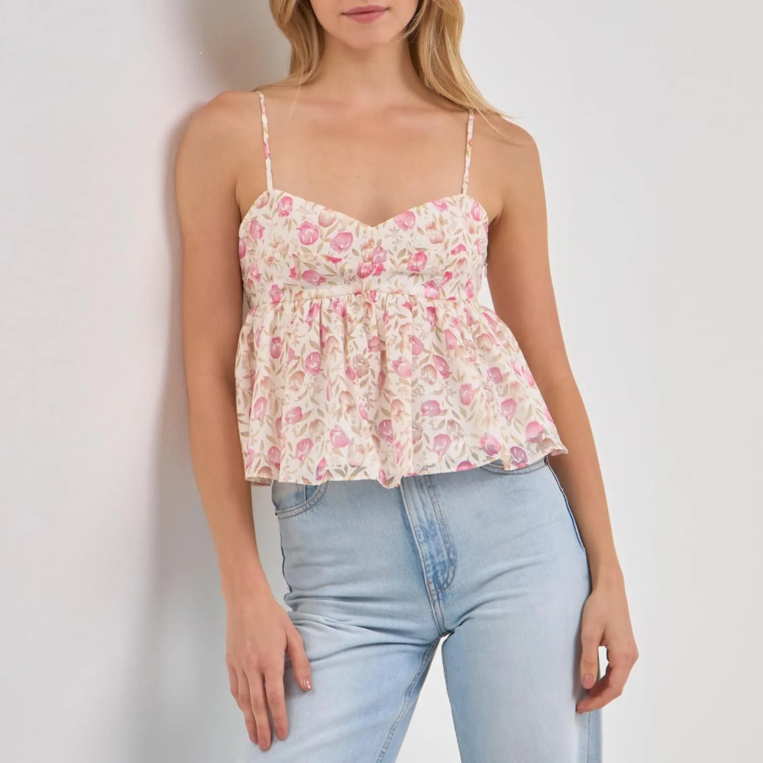 Women's Summer Camisoles Tank Tops V Neck Spaghetti Straps Floral Pattern Ruffled Going Out Tops