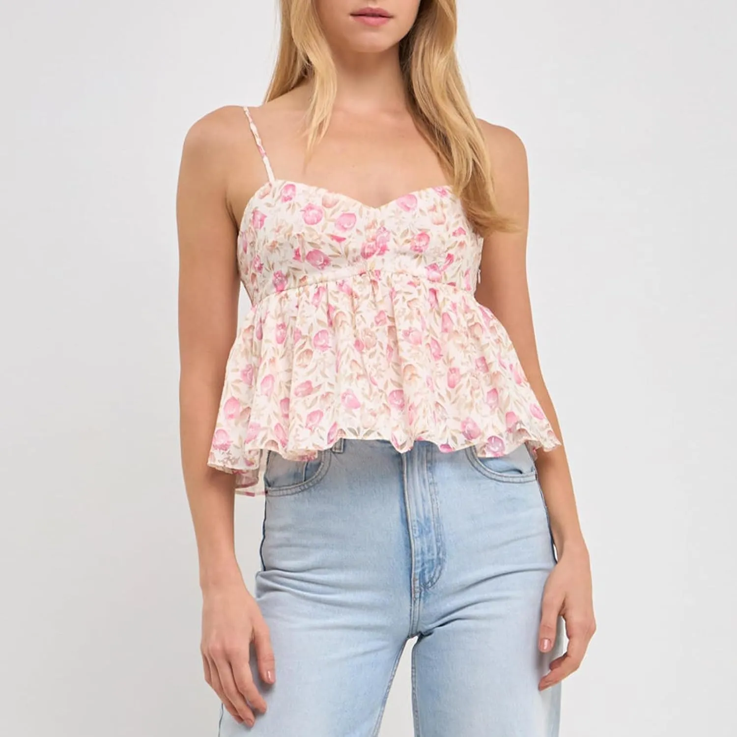 Women's Summer Camisoles Tank Tops V Neck Spaghetti Straps Floral Pattern Ruffled Going Out Tops