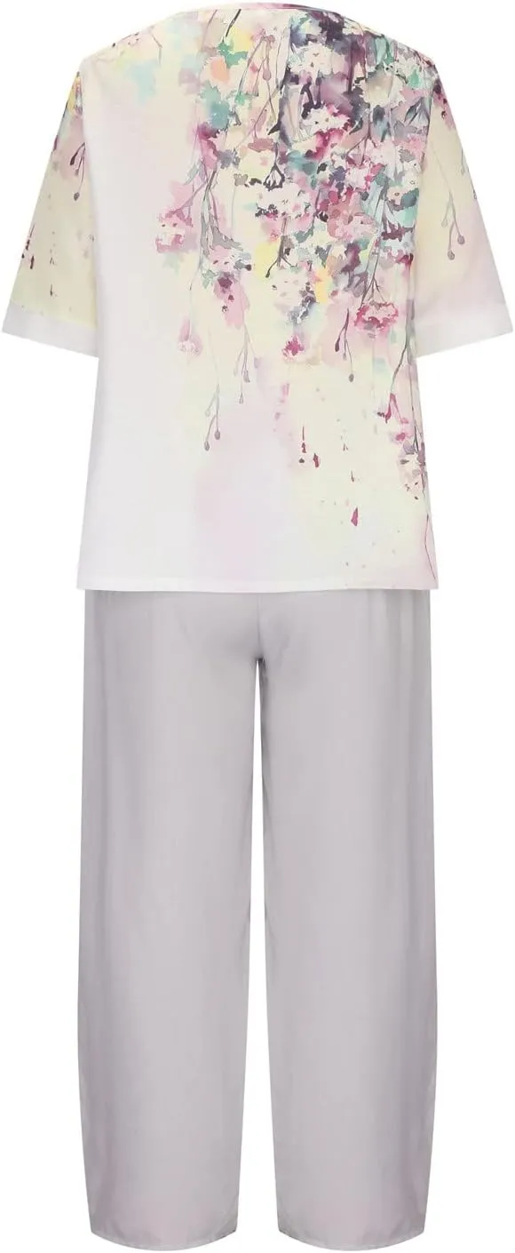 Womens Summer Linen Sets 2 Piece Lounge Sets Half Sleeve T Shirts with Cotton Linen Pants Plus Size Vacation Outfits