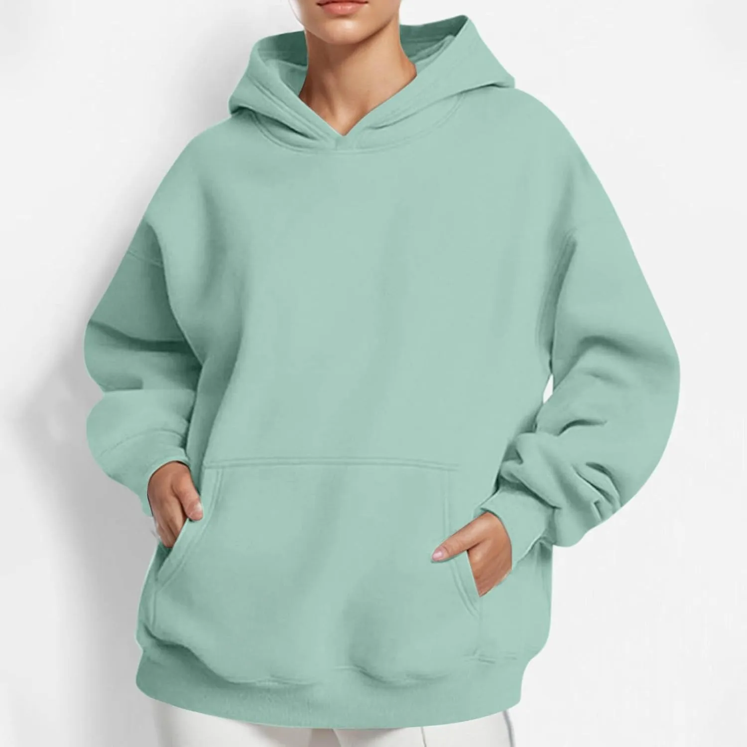 Womens Thick Oversized Pullover Hoodie with Front Pocket Casual Loose Fit Sweatshirt 2025 Fashion Fleece Sweater Tuinc