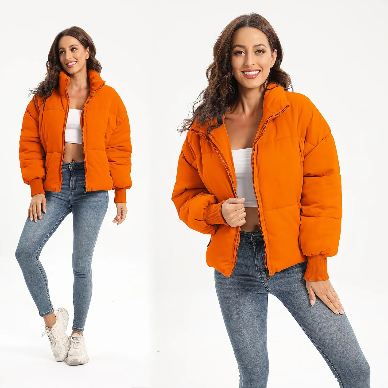 Womens Winter Baggy Zip Puffer jackets Short Down Jacket Coat