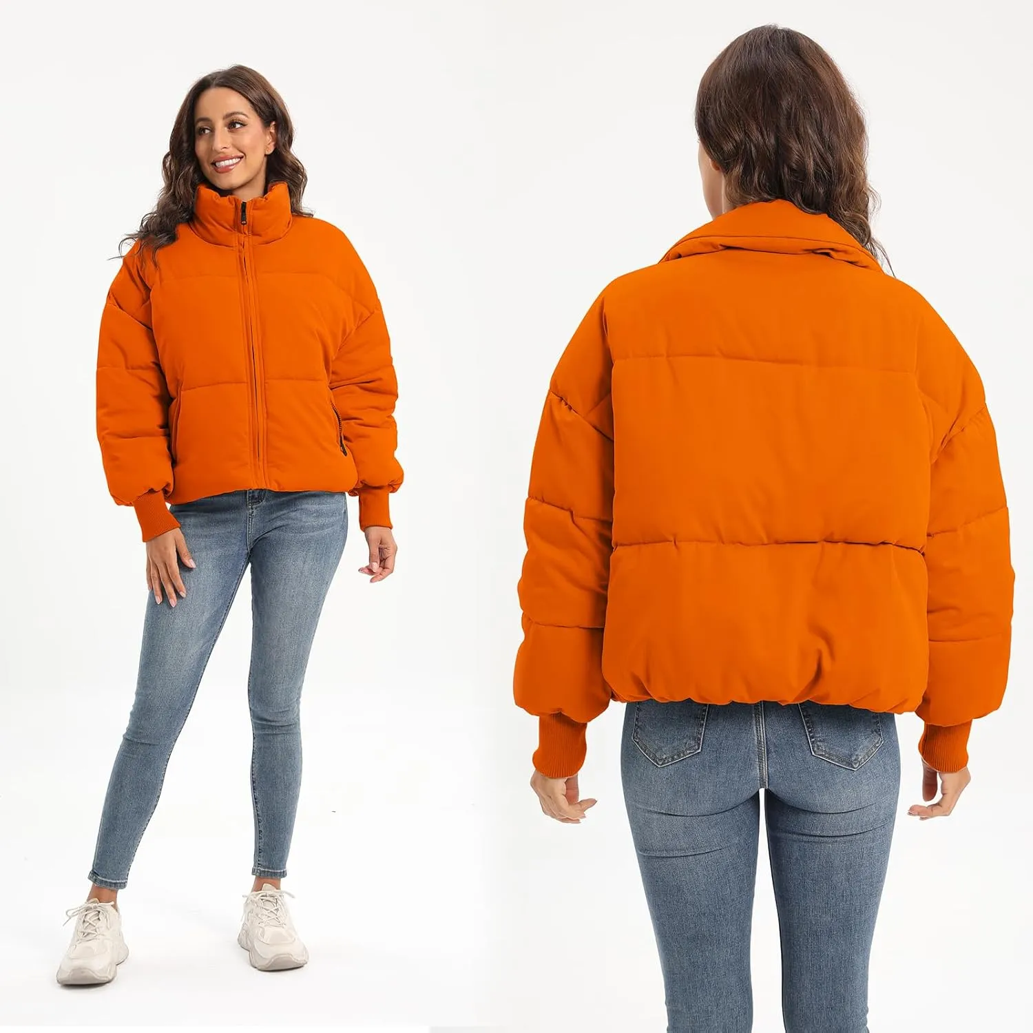 Womens Winter Baggy Zip Puffer jackets Short Down Jacket Coat