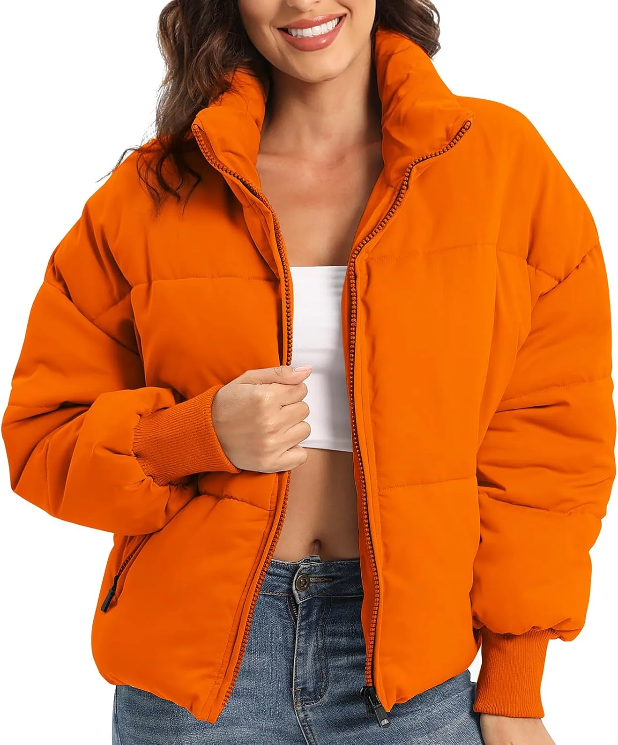 Womens Winter Baggy Zip Puffer jackets Short Down Jacket Coat