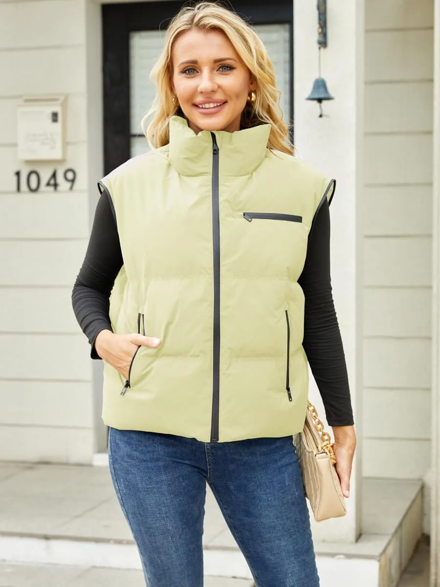 Women's Winter Down Jacket with Removable Sleeves Lightweight Vest Warm Coat with Pockets Outerwear