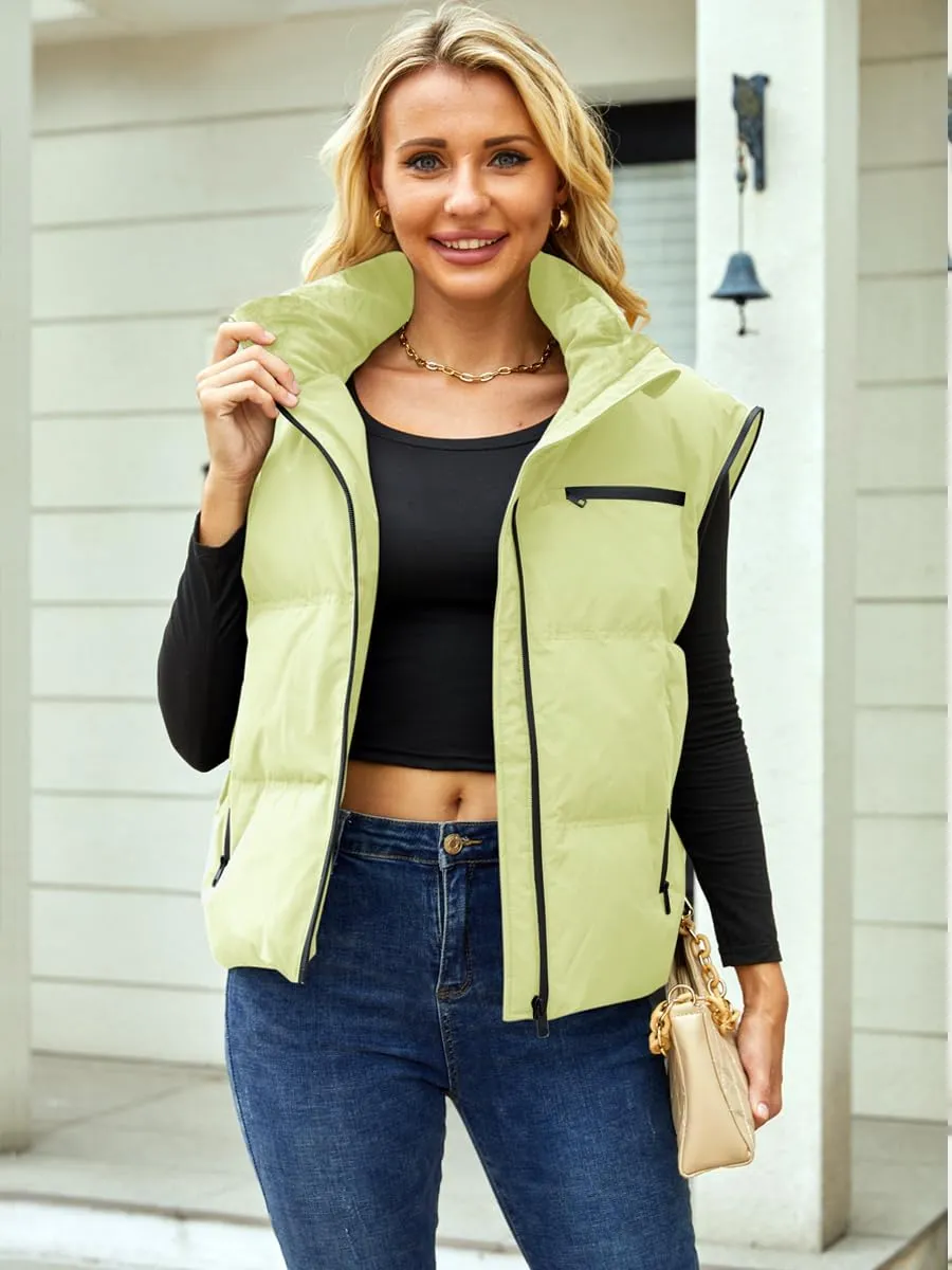 Women's Winter Down Jacket with Removable Sleeves Lightweight Vest Warm Coat with Pockets Outerwear