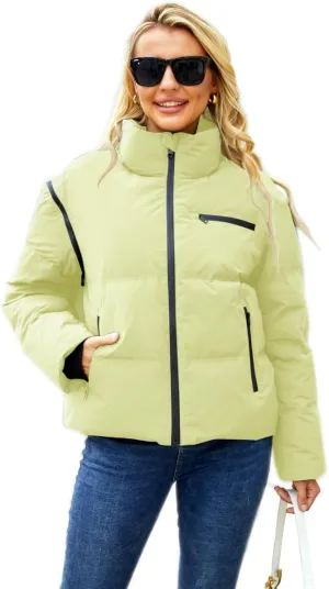 Women's Winter Down Jacket with Removable Sleeves Lightweight Vest Warm Coat with Pockets Outerwear
