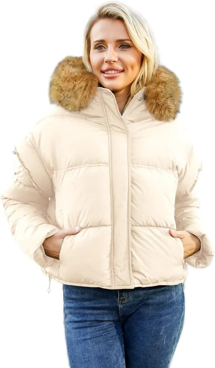 Women's Winter Down Jacket with Removable Sleeves Lightweight Vest Warm Coat with Pockets Outerwear