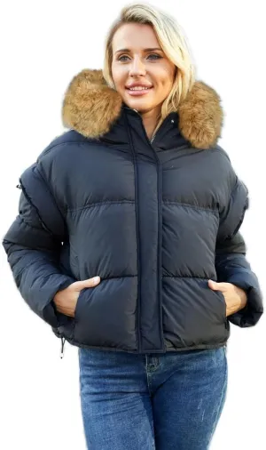 Women's Winter Down Jacket with Removable Sleeves Lightweight Vest Warm Coat with Pockets Outerwear