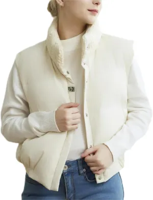 Women's Winter Outerwear Vests Crop Puffer Vest Lightweight Sleeveless Padded High Stand Collar Jacket