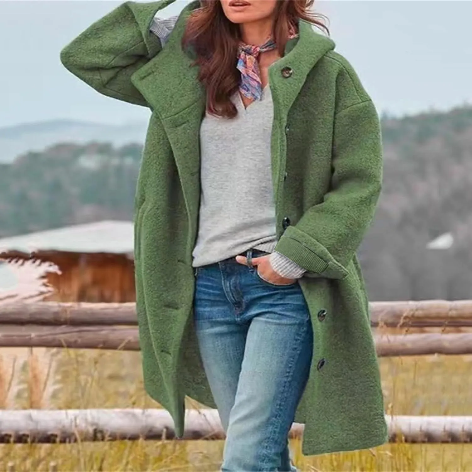 Womens Wool Blend Pea Coat Winter Warm Single Breasted Hooded Trench Coat Casual Office Work Dressy Outwear Jacket